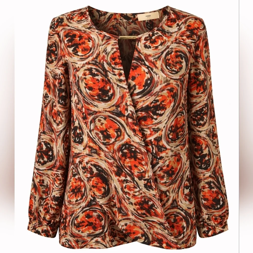Michael Kors Women’s Chiffon Blouse Size 14 Abstract Print Long Sleeve